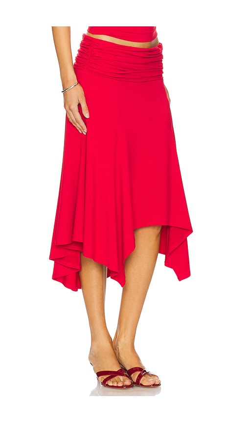 Guizio Red Soffiano Midi Skirt In Red Love