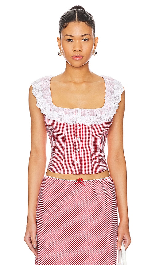 Shop Guizio Paloma Top In Gingham Poppy