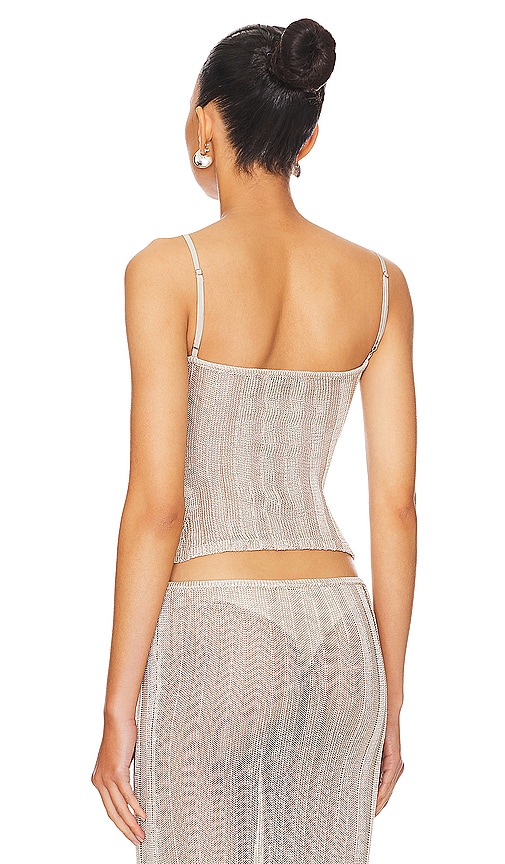  Guizio Slinky Rib Knit Tank In Metallic Silver. Size Xxs. Also In Xs, S, M, L, Xl. 