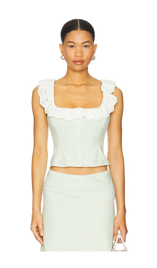 Gingham Paloma Lace Top in Green. - size XXS (also in L, M, S, XL, XS)