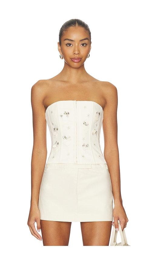GUIZIO Embellished Twill Corset Top en Ivory en Cream Taille L Also en 244 €