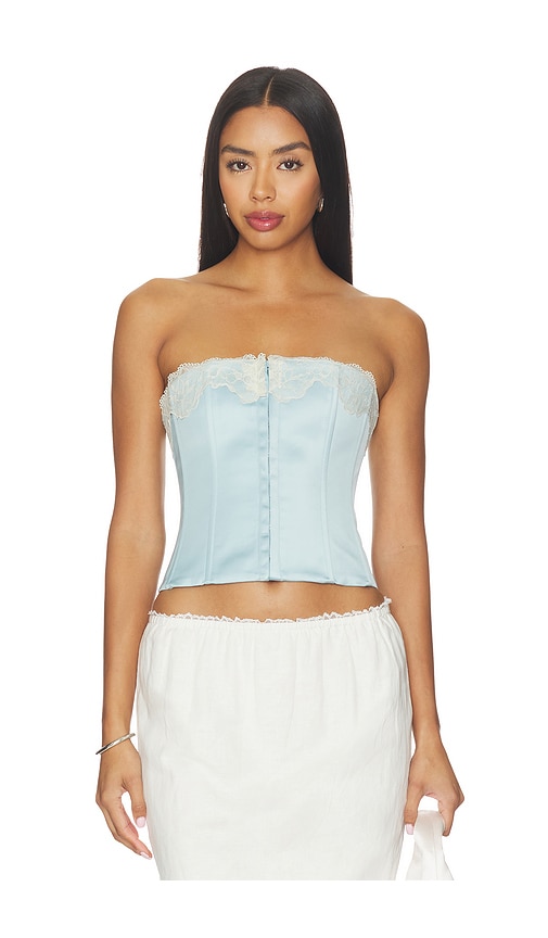 GUIZIO Lace Trim Satin Corset en Baby Blue Taille XS Also en XXS S M L XL 165 €