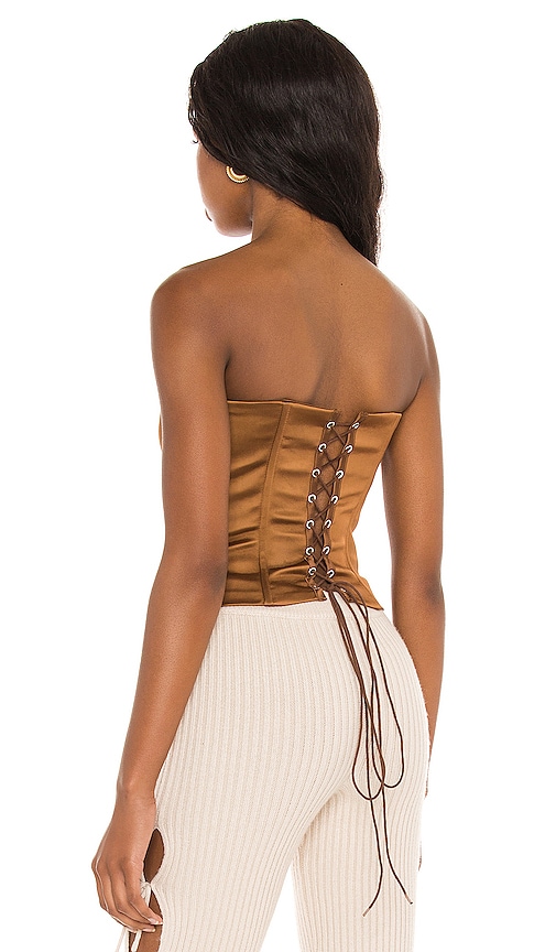  Guizio Satin Corset Top In Cognac. Size M. Also In S, L. 