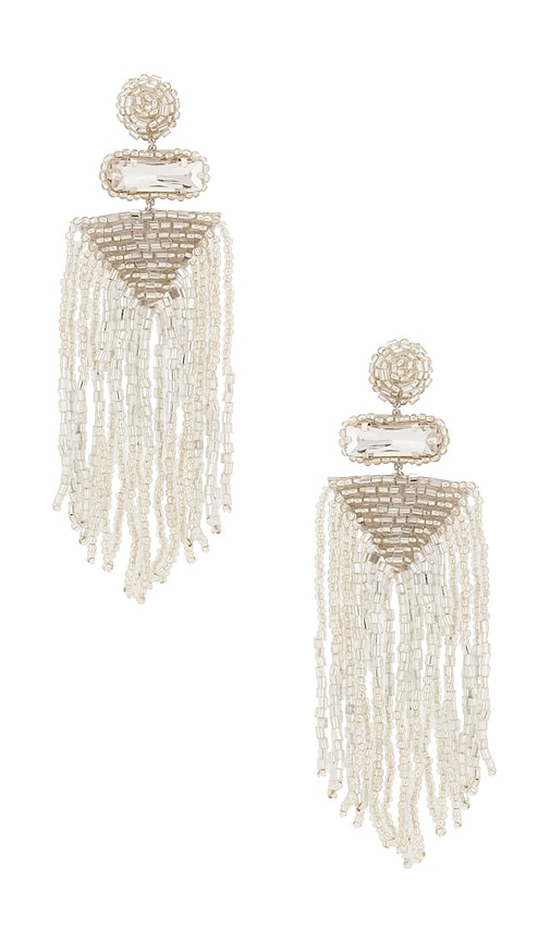 Deepa Gurnani Jody Earrings in Metallic Silver.