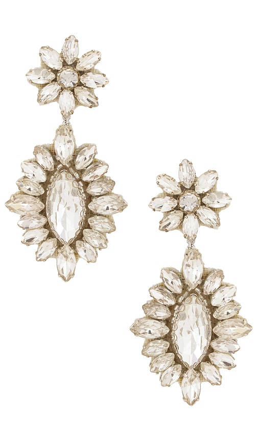 Deepa Gurnani Alianah Earrings in Metallic Silver.