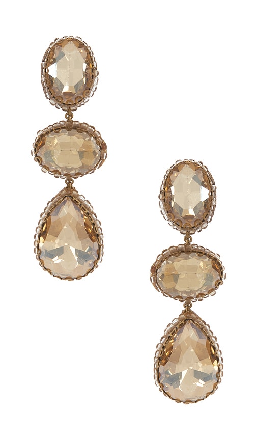 Deepa Gurnani Hadlee Earrings in Metallic Gold.