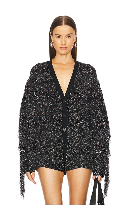 Shop Dodiee Sequin Fringe Cardigan In Black