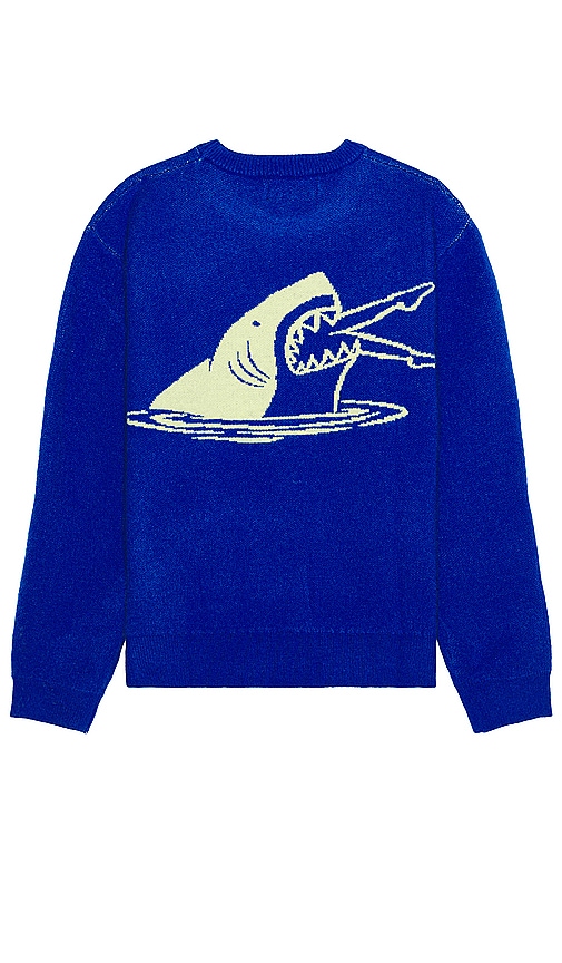 Shop Duvin Design Shark Bite Crew Knit Sweater In 蓝色