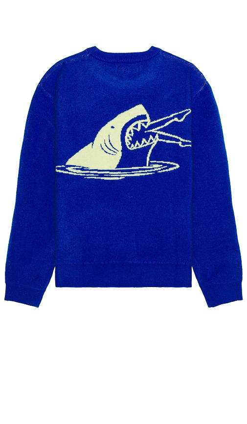 Shop Duvin Design Shark Bite Crew Knit Sweater In 蓝色