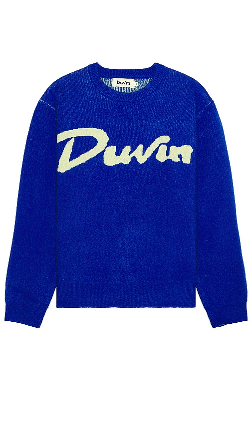 Shop Duvin Design Shark Bite Crew Knit Sweater In 蓝色