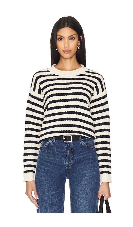 Shop Denimist Pullover Sweater In Cream & Midnight Navy Stripe