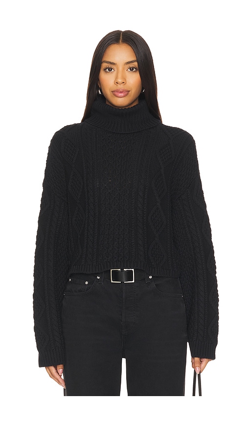 Shop Denimist Cropped Cable Turtleneck Sweater In 블랙