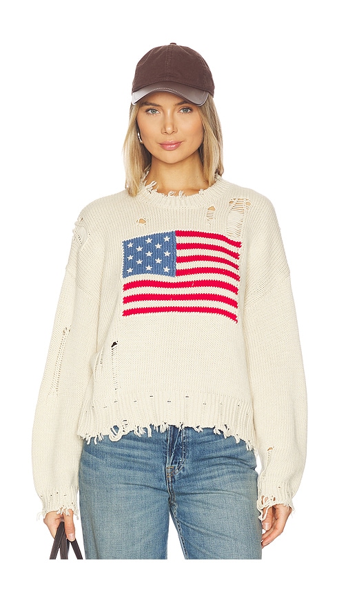 Denimist Oversized Cropped American Flag Sweater