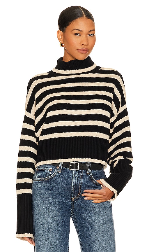 Denimist Cropped Sailor Turtleneck Sweater in Black & Tan Stripe