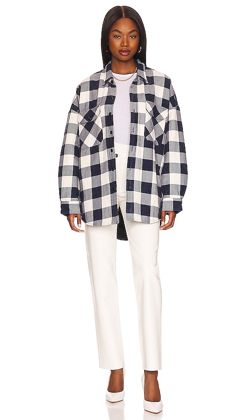 Denimist CPO Shirt Jacket in Navy & Ecru Buffalo