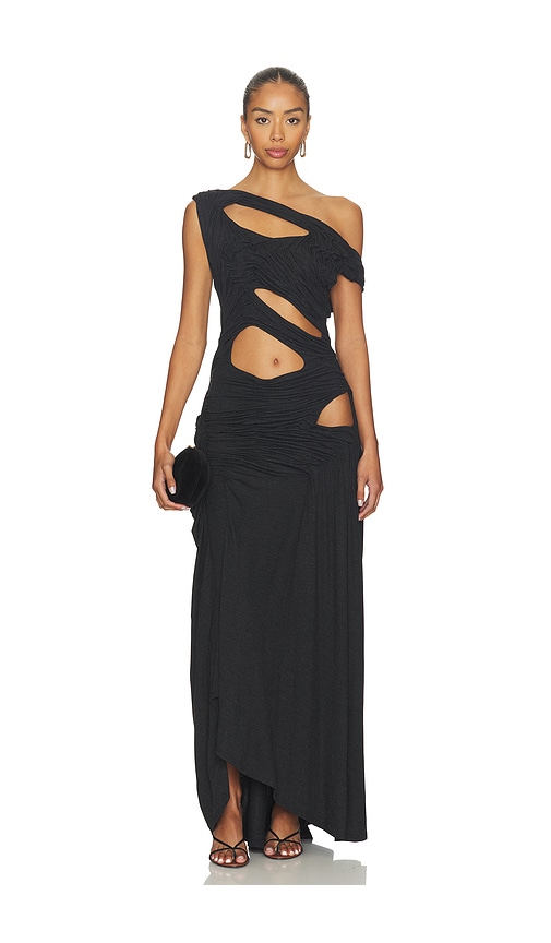 Di Petsa One Shoulder Midnight Dress in Dark Grey