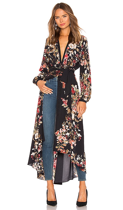 Divine Heritage Deep V Neck Dress in Red Rose Print | REVOLVE