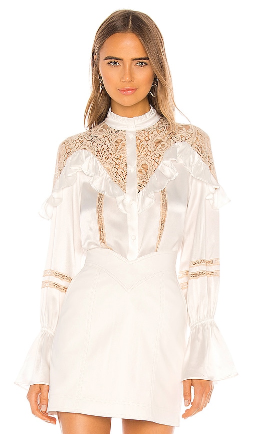 Divine Heritage Lace Inset Blouse in Ivory & Tea Stain Lace | REVOLVE