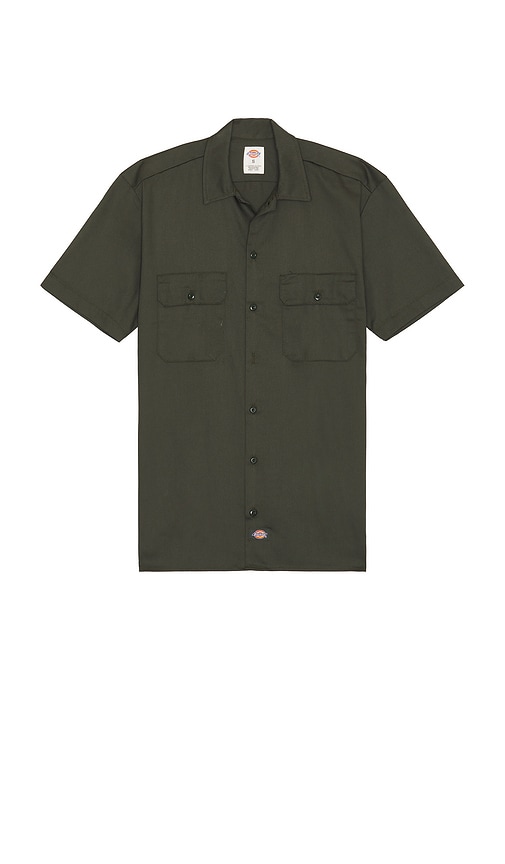 Shop Dickies Original Twill Short Sleeve Work Shirt In 橄榄绿