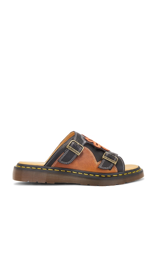 Dr. Martens Dayne Applique Sandal in Black, Conker Brown, & Rust Orange