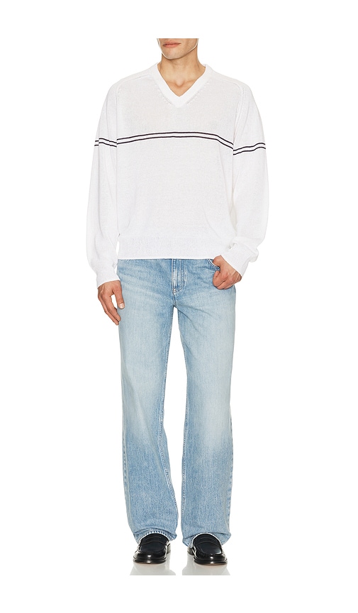  Dunst V Neck Striped Sweater In Cream. Size M. Also In L, Xl/1x. 