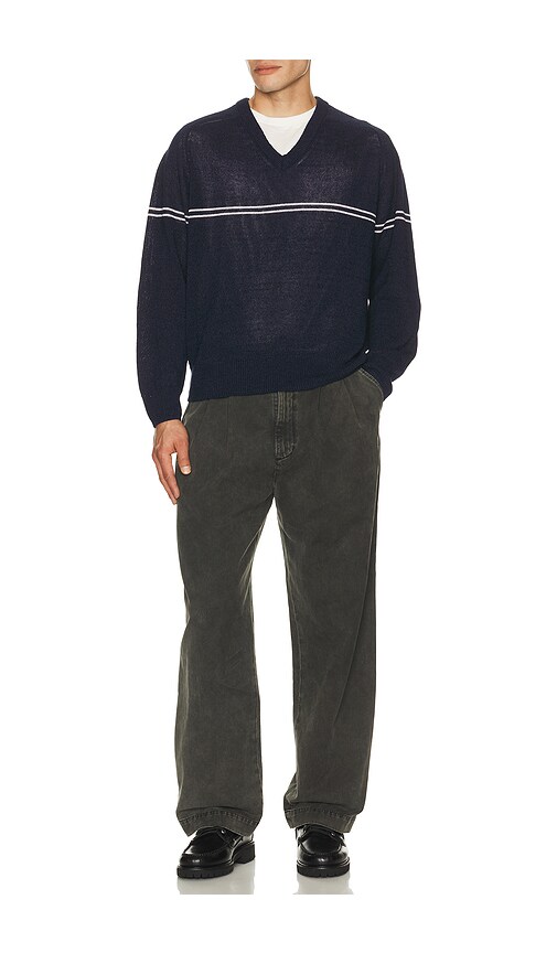  Dunst Striped V Neck Striped Sweater In Blue. Size M. Also In Xl/1x. 