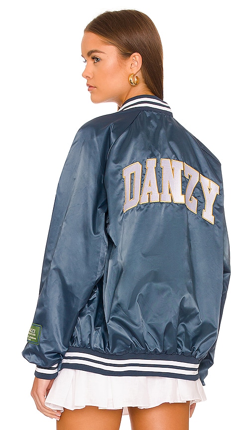 DANZY Vintage Satin Letterman Jacket in Navy | REVOLVE