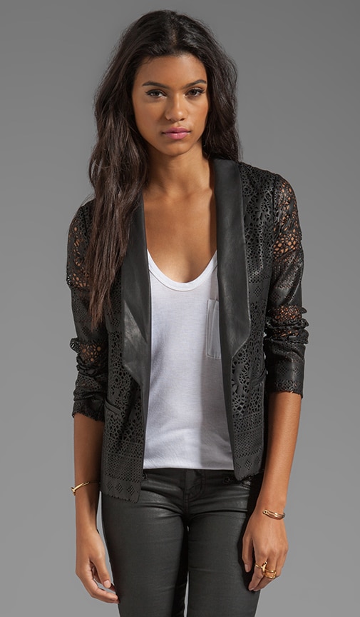 Tacey Laser Cut Faux Leather Blazer