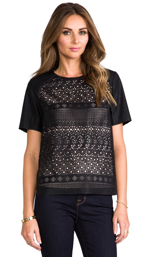 Adabella Laser Cut Faux Leather Top