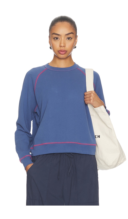 DONNI. The Eco-terry Contrast Stitch Sweatshirt in Blue. - size XS (also in M)