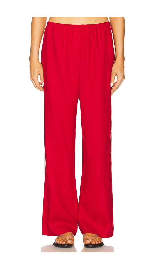 Donni X Revolve The Linen Stripe Crop Racer Pant In Red