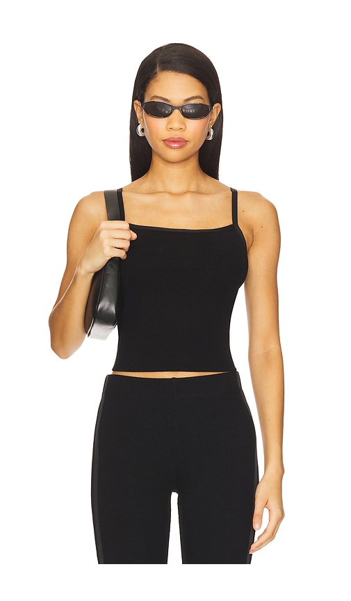 Rib Satin Tank Top in Black. - size XL (also in L, M, S, XS)