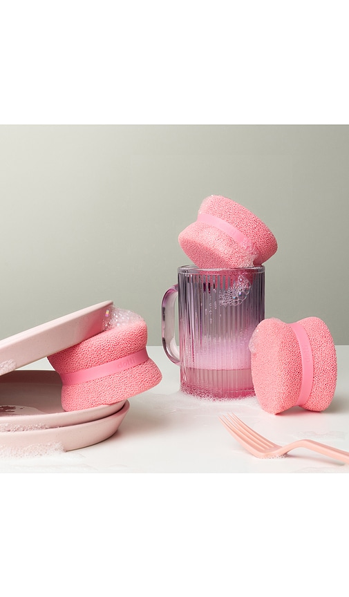  Dotti éponge à Vaisselle Et à Surfaces En Silicone Antibactérien Et Inodore Super Scrubber 3 Pack En Pink. 