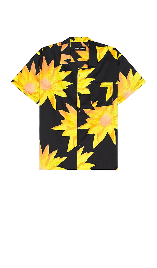 DOUBLE RAINBOUU Short Sleeve Hawaiian Shirt in Black