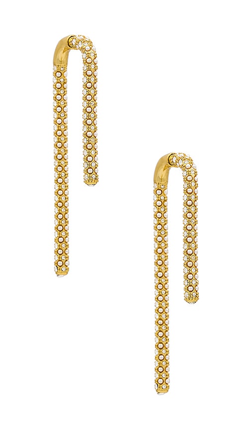 Demarson Pave Celeste Earrings In 12k Shiny Gold  Faux Pearl  & Crystal