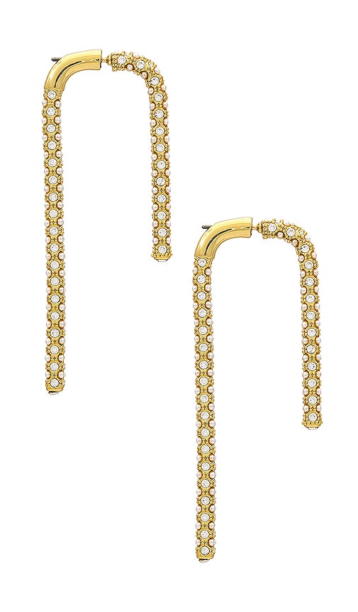 Shop Demarson Pave Celeste Earrings In 12k Shiny Gold  Faux Pearls & Crystal