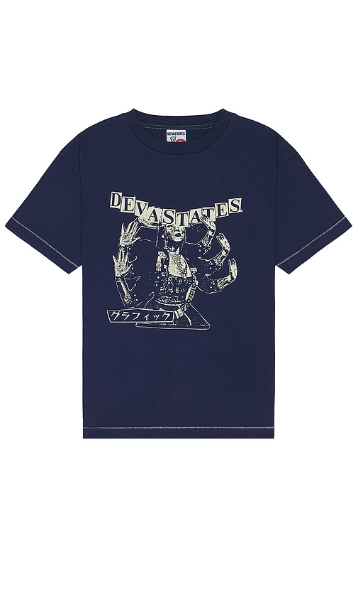 Shop Deva States Fuzz Gfx Retro T-shirt In Indigo Dyed Blue