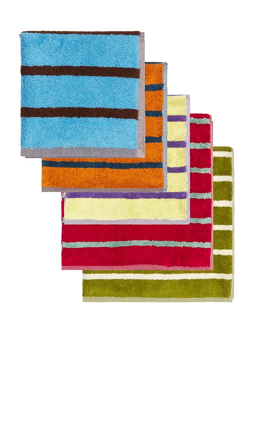 Dusen Dusen Set Of 5 Bird Stripe Towels In Multi