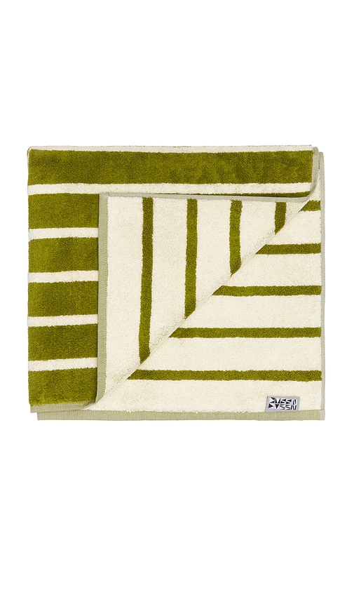 Dusen Dusen Bird Stripe Bath Towel In Green