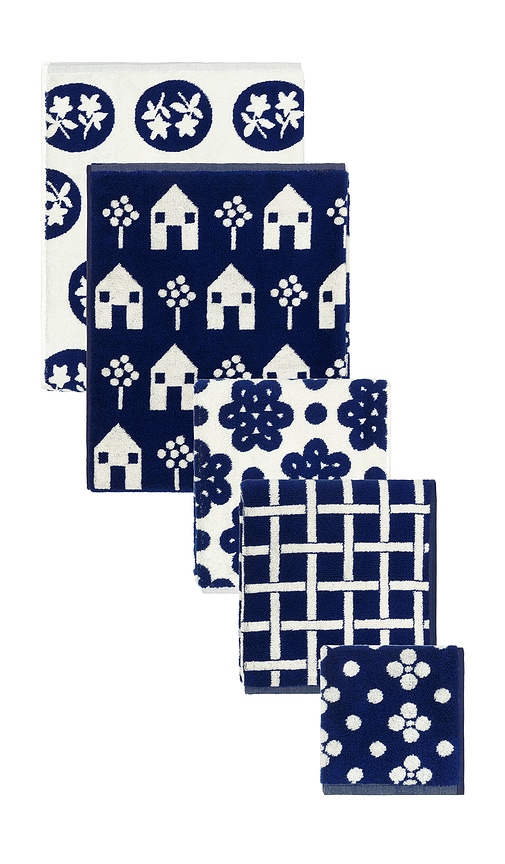  Dusen Dusen Navy Pattern Towels Bundle Of 5 In Navy. 
