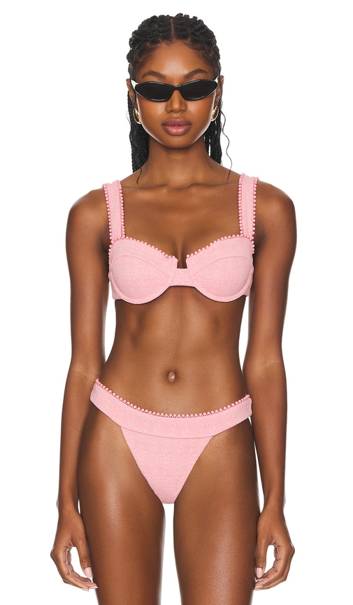 Shop Devon Windsor Palmer Bikini Top In Pink Tweed
