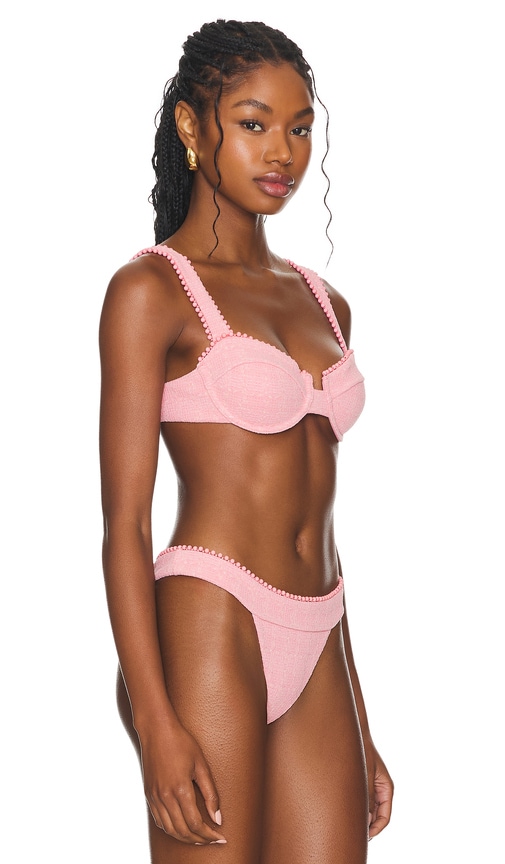 Shop Devon Windsor Palmer Bikini Top In Pink Tweed