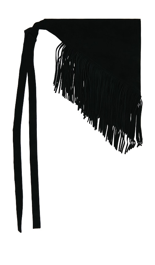 EAVES Milo Fringe Suede Belt in Black.