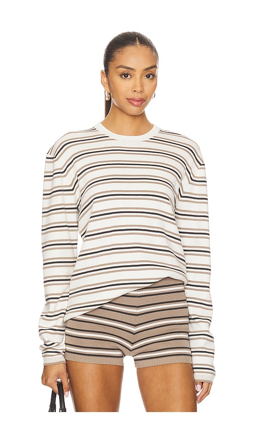 Cydnee Striped Oversized Sweater in White,Taupe. - size XS (also in L, M, S, XL)