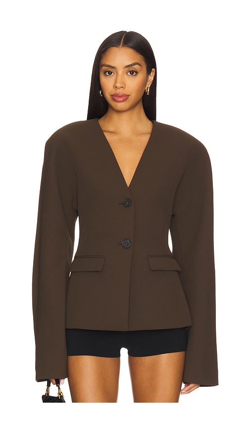 Gal Polished Crepe Blazer in Chocolate. - size XS (also in L, M, S, XL, XXS)