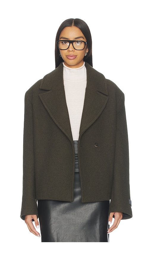 Eaves X Coco Osk Manteco Wool Cropped Peacoat In Green