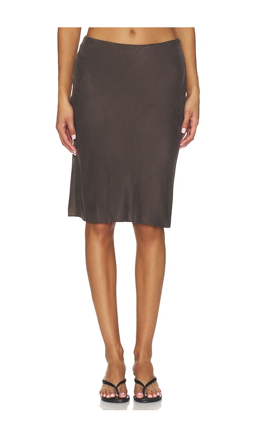 Romy Washed Silk Midi Skirt in Chocolate