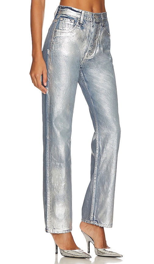 Shop Eb Denim High Rise Straight In Metallic Silver