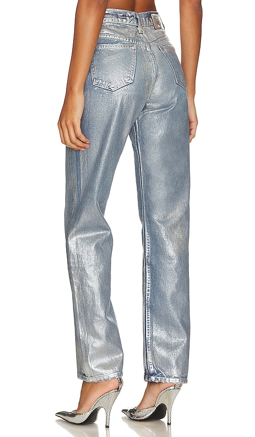  Eb Denim High Rise Straight Jeans En Metallic Silver. Taille 23. Also En 24, 25, 26, 27, 28, 29, 30. 