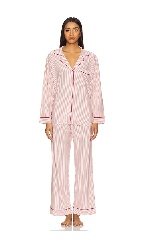 Eberjey Gisele Dot Printed Long Pajama Set In Duo Stripe Haute Red